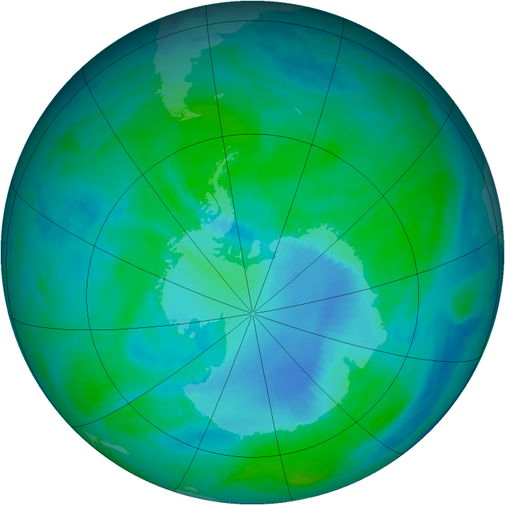 Antarctic ozone map for 09 January 2000